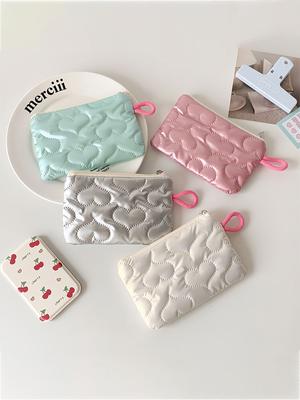 1PC Autumn and Winter Bow Silver Gloss Makeup Bag Small Portable Cute Earphone Data Cable Storage Bag Wallet