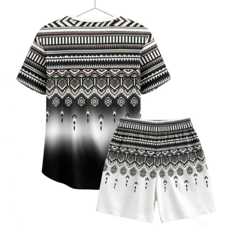 Summer Fashion Ethnic Style Geometric 3D Printed Round Neck Short Sleeved Kids T-Shirt And Shorts Set Boy's and Girl's T-shirt Shorts Set