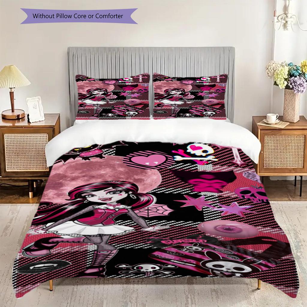 Monster High Fantasy Style Three-piece set (1 * duvet cover + 2 * pillowcase, without core) 2D Flat Bedding set Christmas birthday gift