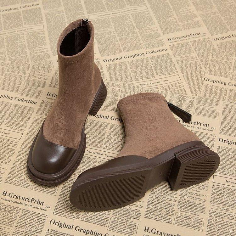 Elastic Martin Boots Women's 2025 Autumn and Winter New Short Boots Fashion Versatile Retro Skinny Small Thick Heel Skinny Boots
