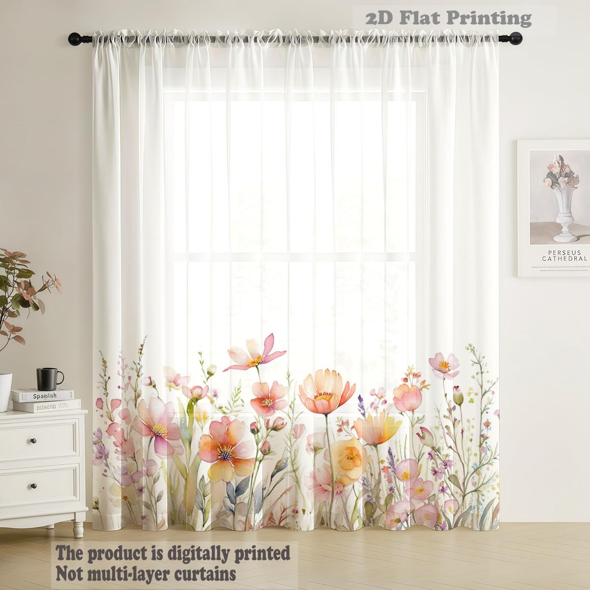 

Watercolor Floral Window Curtain Soft Sweet Countryside Style Spring Blooming Atmosphere Romantic Decorative Window Curtain 100*130 HOOK 1pcs