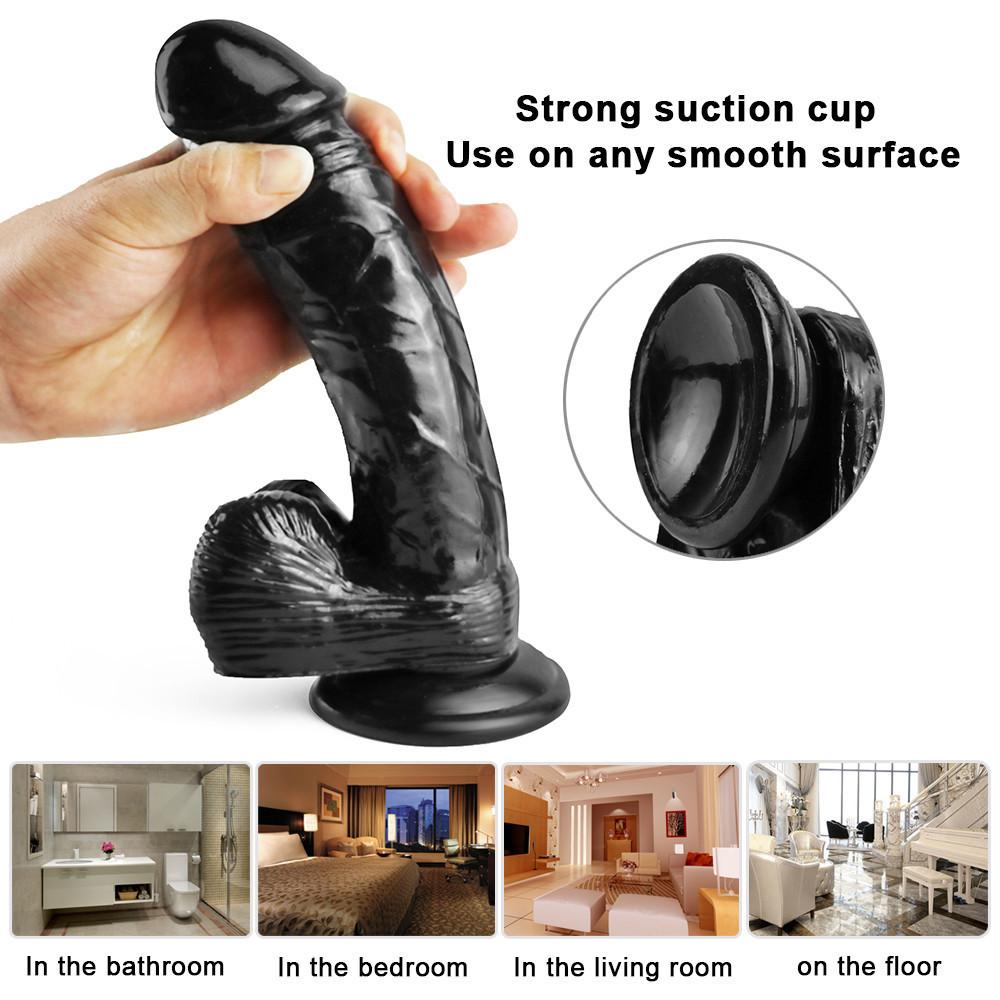 Black Realistic Dildo Convenient Realistic Penis Safe Use Realistic Penis ToyPVC Waterproof Suction Cup Dildo Toy for Home Adult