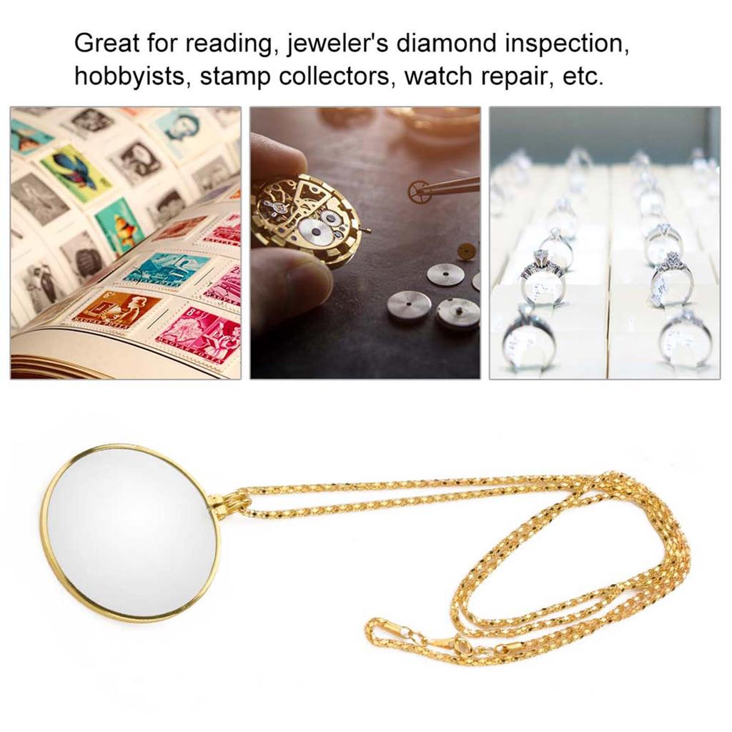 5X Magnifier Monocle Lens Necklace Magnifying Glass Loupe (Gold)