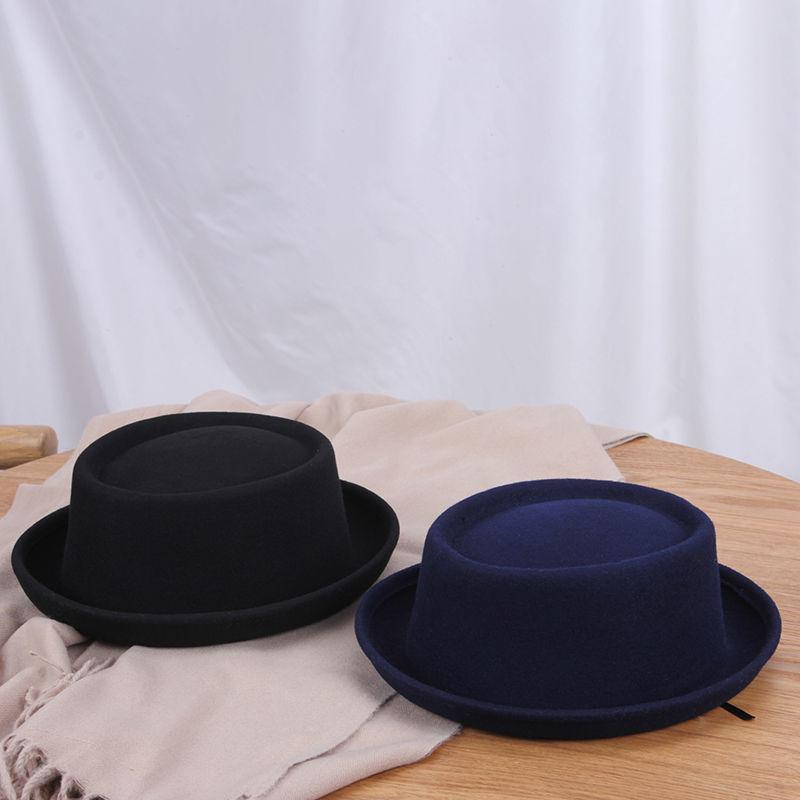 Autumn and Winter Retro Jazz Woolen Hat, European and American Street Fashion Versatile Men's and Women's British Curled Top Hat Tide