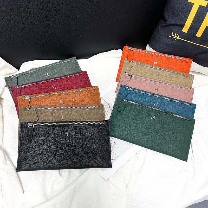 Women's Ultra-Thin Genuine Leather Wallet 2025: Top Grain Cowhide Clutch with Phone & Card Holder, Simple Zipper Design