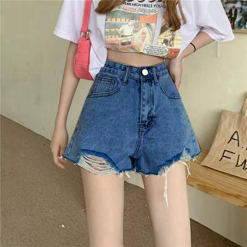 Trendy High-Waist Women's Raw Edge Ripped Denim Shorts - Summer Style