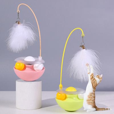 Rocking Cat Toy Interactive Cat Exercise Tumbler with Balls Feather Cat Teaser Stick with 2 Bells for Cat Mental Stimulation Anxiety Relief