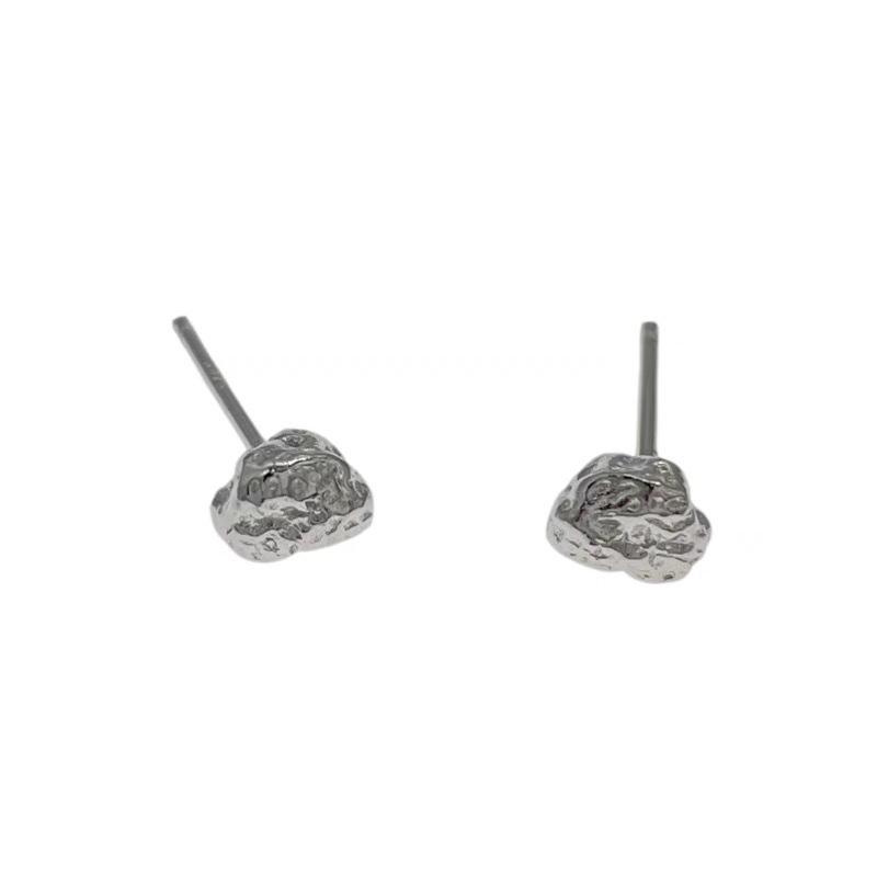 S925 Sterling Silver Lava Meteorite Stud Earrings, Minimalist Unisex Design, Irregular Shape