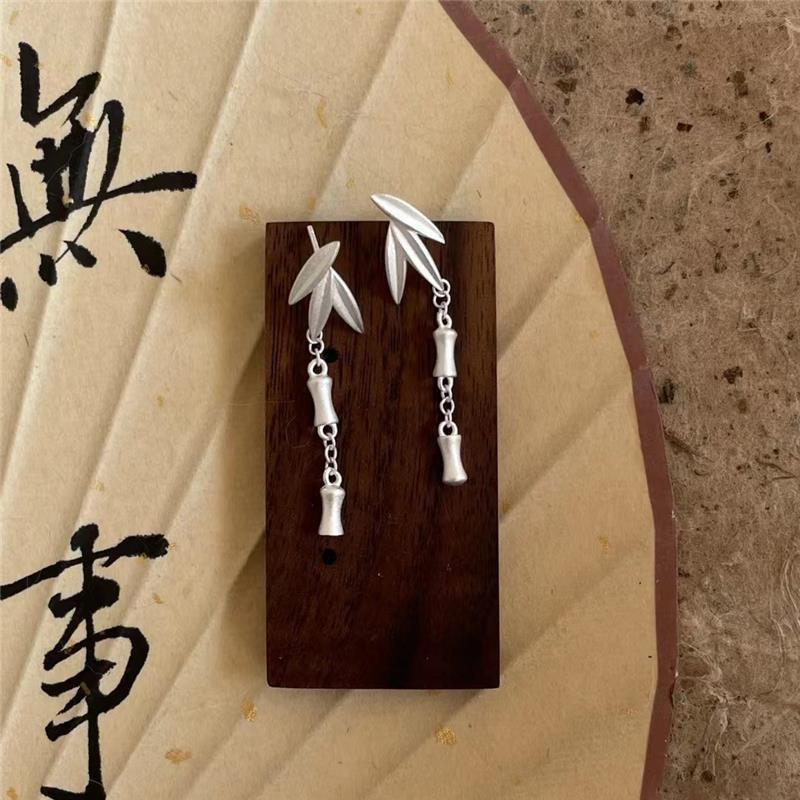 Bamboo tassel earrings Guochao fashion design sense long earrings niche new earrings