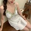 1011 New Sexy Nightdress Women's Summer Suspenders Ice Silk Pajamas Ins Printed Pure Desire Pajamas with Chest Pads