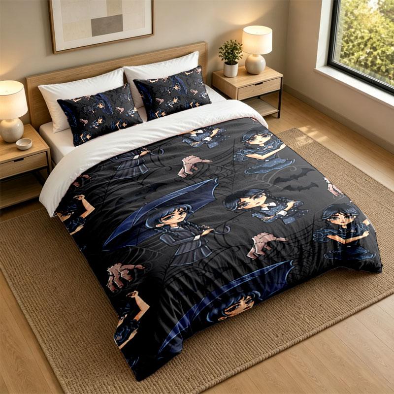 Set Biancheria da Letto 3 Pezzi La Famiglia Addams Lenzuolo Morbido e Due Federe Decorazione Camera da Letto