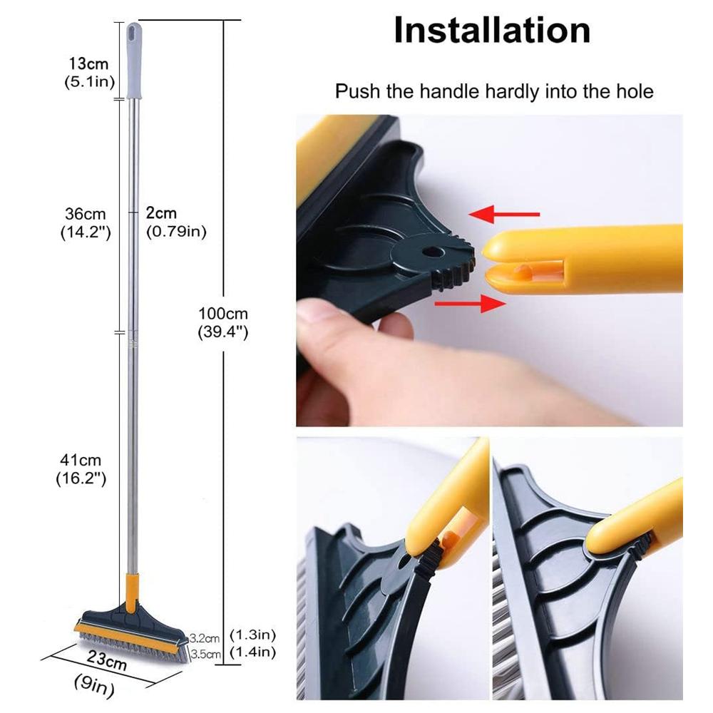Household Cleaning Scrub Brush Floor Bathroom Cleaning Tools with Long Handle Silicone Scraper Toilet Brush for Glass Tile