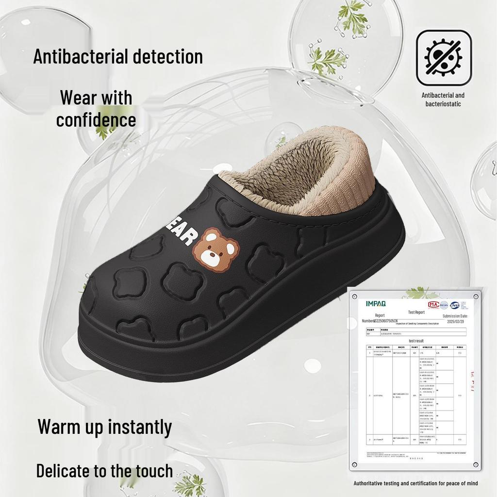 Women's Closed-Heel Waterproof Cotton Slippers - Non-Slip, Warm, Thick-Soled for Indoor Use, Autumn & Winter