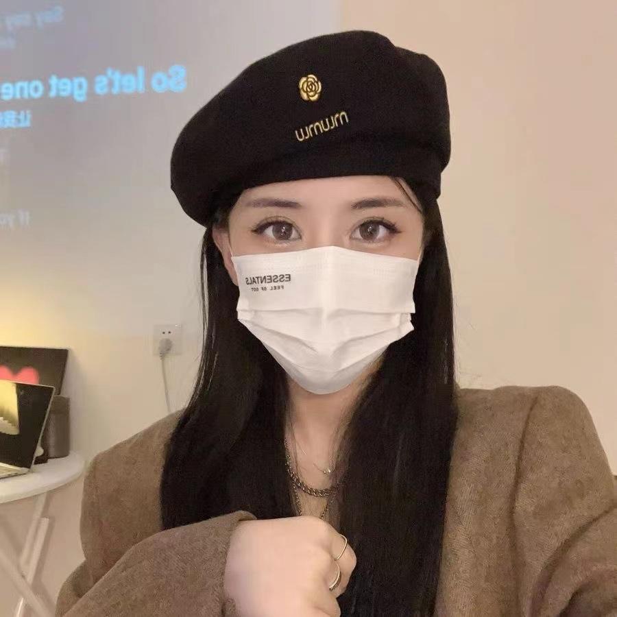 French Woolen Beret Women's Autumn and Winter New Style Showing Face Small Black Fashionable Bree Hat Trendy