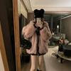 Womens Thick Winter Hooded Parka With Faux Fur Trim Detachable Cat Ear Hood Loose Fit Warm Cotton Coat In Black Blue