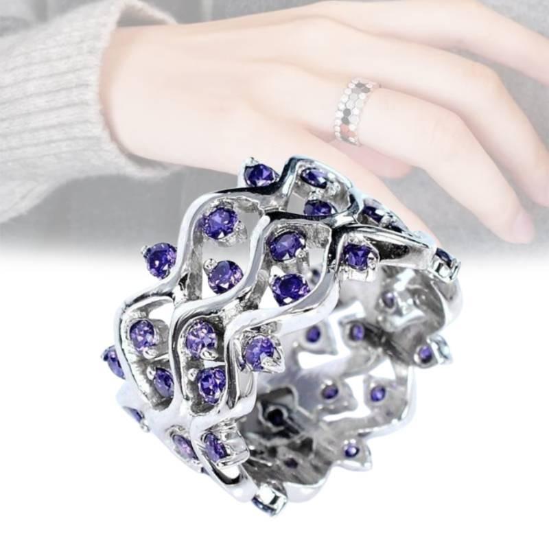 Elegant Geometric Purple Amethyst Zirconia Ring For Women Full Stripes
