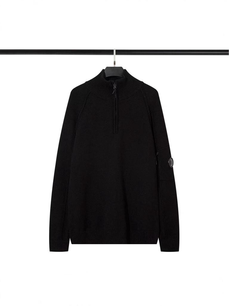 CP COMPANY A/W Styl dla Par Z mikrosoczewkami Okrągły dekolt Jednolity kolor Półzamek Dzianina