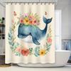 Blue Whale Shower CurtainFloral Butterfly Design for Bathroom Decoration Watercolor Blue Whale Bathing Room Curtain with Orange