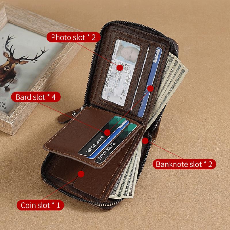 Retro Herren Leder Geldbörse Luxus Herren Tasche Männlich 3 Faltig Reißverschluss Geldklammer Kartenhalter mit Münzfach Rfid Geldbörsen Geschenke für Männer Geldbeutel