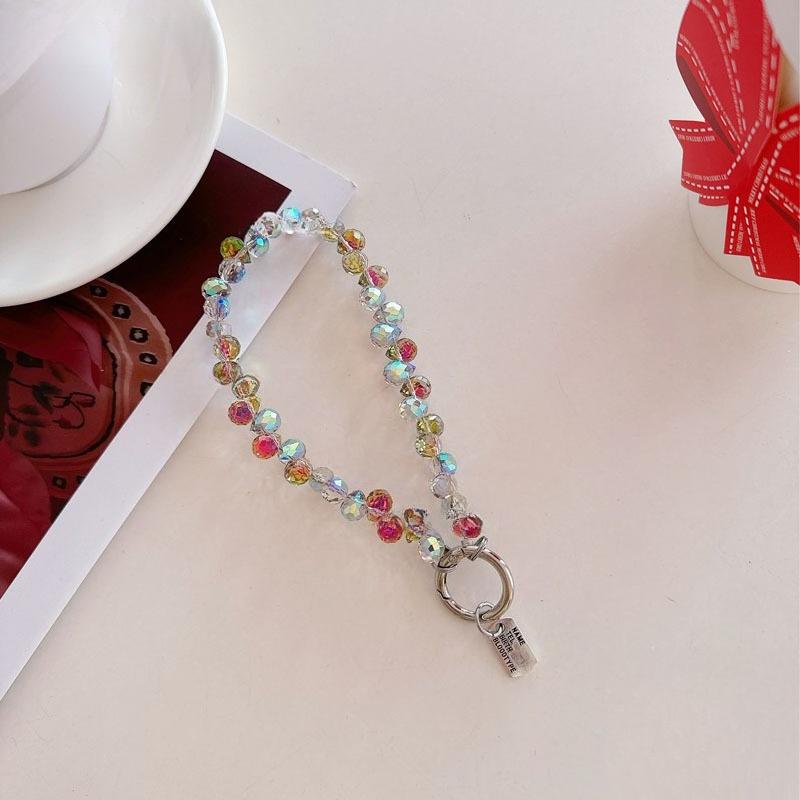 Light Luxury Multi-color Strawberry Crystal Teardrop Beaded Pendant Mobile Phone Case Lanyard Key Pendant