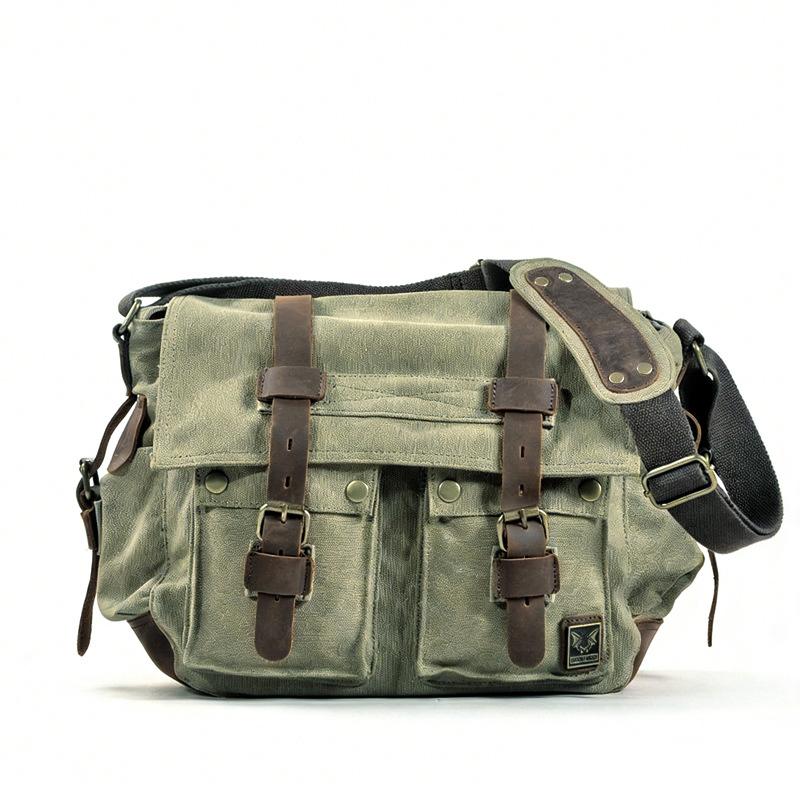 Casual Canvas Bag European and American Vintage Canvas with Crazy Horse Leather Men s and Women s Messenger Bag, Casual Shoulder Extra Large