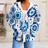 Women Plus Size Zip Up Hoodie Long Sleeve Drawstring Hood Blue White Tie Dye Print With Pockets