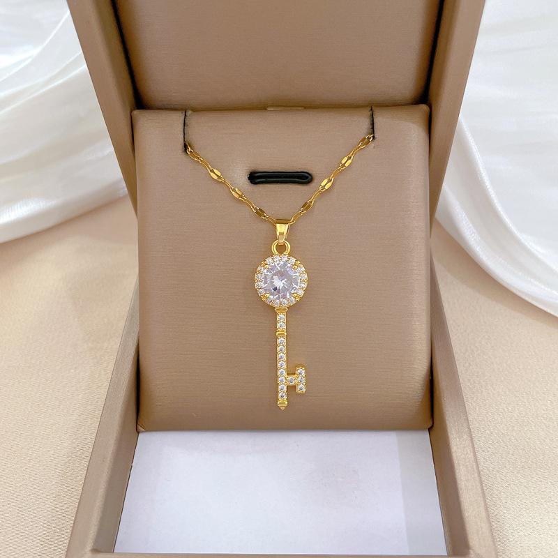 Lucky Necklace Women'S Copper Micro-Inlaid Real Gold Electroplating Simple And Exquisite Clavicle Chain Neck Chain