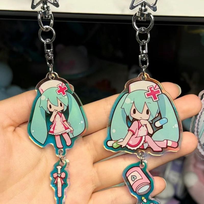 Süßer Hatsune Miku Schlüsselanhänger Anime Zubehör Cartoon Rucksack Anhänger Dekoration Spielzeug Kawaii Girly Heart Geschenk für Freunde Geburtstag