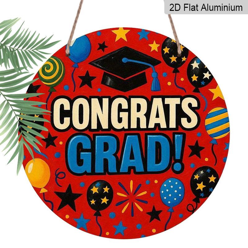 2D Flat 1pc, 8x8 in, Happy Graduation Aluminum metal sign Decorative Signs&Plaques, flower wreath center, door decoration, wall decoration, suitable