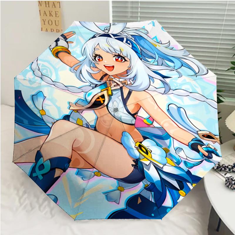 Genshin Impact characters Print Automatic Umbrella, 8 Rib Iron Frame, Plastic Handle, Suitable for Outdoor Travel &Daily , Ideal Gift