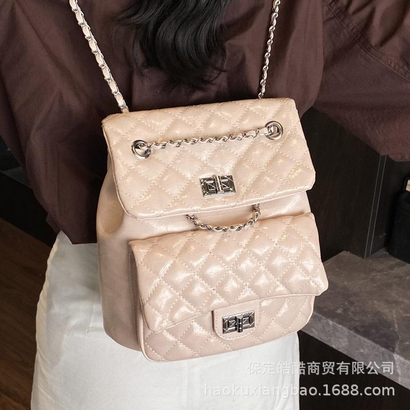 Backpack Women's Fashion Niche Design 2025 New Portable Korean Version Rhombus Student School Bag Lightweight Travel Backpack