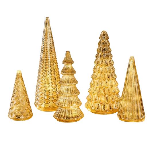 5 Pcs Illuminated Glass Christmas Tree Light Up Glass Tree Figurines