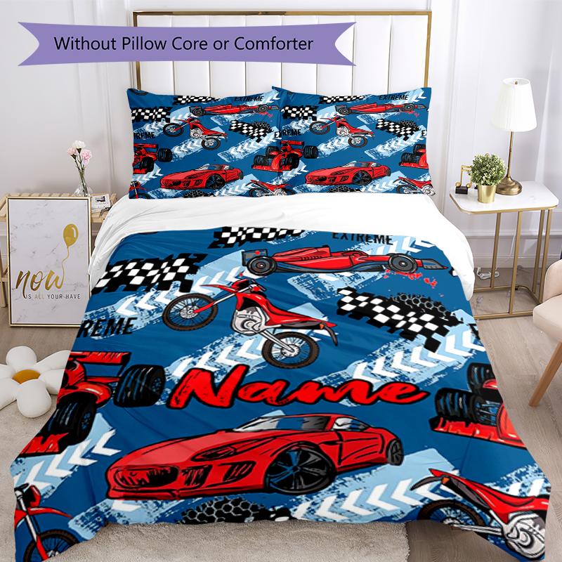 3pcs Custom Name Racing Bedding Set Duvet Cover Closure Includes 1 Duvet Cover & 2 Pillowcases, Soft and Comfortable for All Seasons.