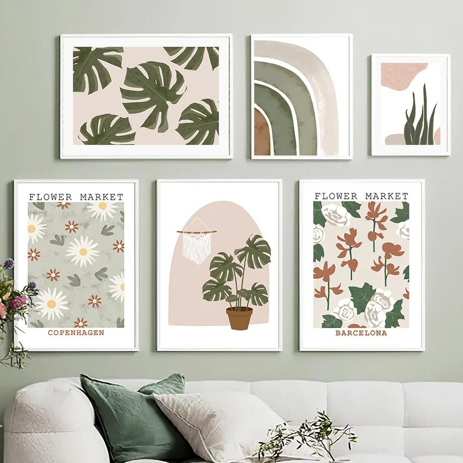 Botanical Print Turtle Backed Bamboo Boho Abstract Flower Market Wall Art Mural Canvas Painting Poster Living Room Home Decor