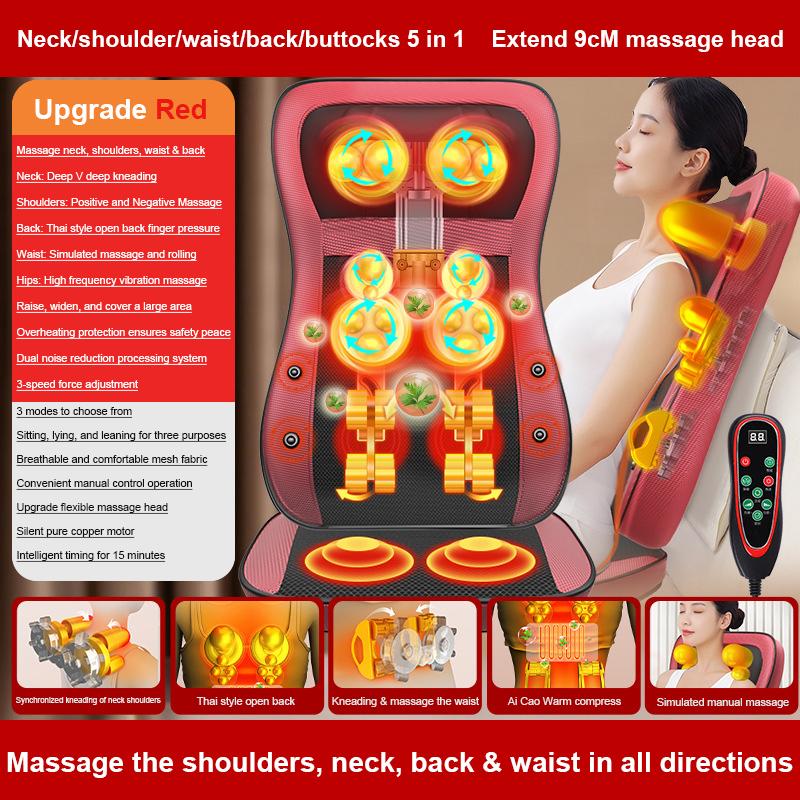 Cervical Spine Massage Pad Tool Neck Waist Full Body Vibration Shiatsu Heat Kneading Massage Chair Cushion for Home & Office Use