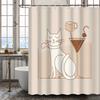 Water-Resistant Cartoon Cat & Drink Shower Curtain , Machine Washable Polyester with Hooks,  Decorative Bath Accessory