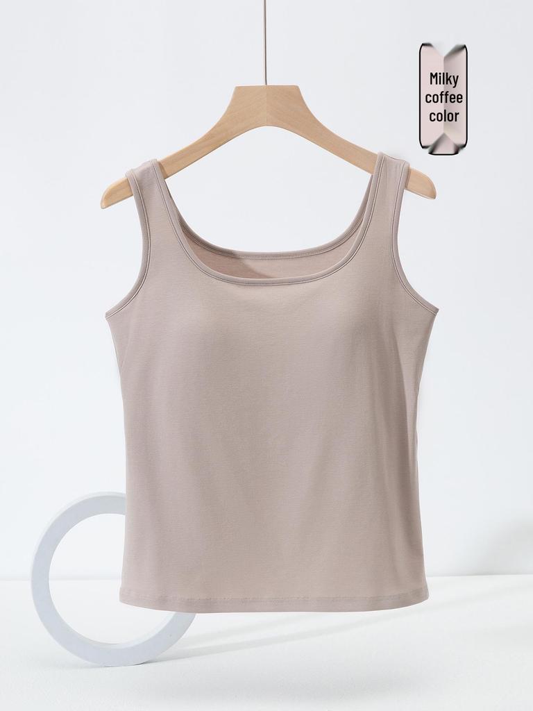 Women's Slim Fit Cotton Camisole: Versatile Spring/Summer Sleeveless Top with Chest Pads