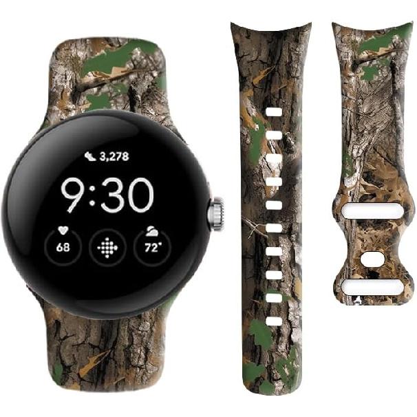 Compatible with Pixel Watch 3 41mm,Pixel Watch 2/1 Band for Women Men,Soft Silicone Sport Adjustable Replacement Strap for Pixel Watch 3/2/1 лесной камуфляж