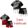 Summer European and American Street Kids Short Sleeved T-shirt Shorts Set 3D Letter Skull Print Boy's and Girl's Loose Casual Sports Suit