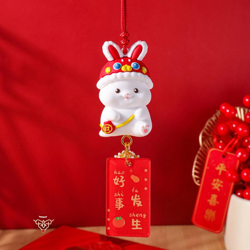 2024 New Year Rabbit Car Pendant Car Mirror Cute Rabbit Decoration Ornament Hanging Valentine's Day Gift Automotive Interior