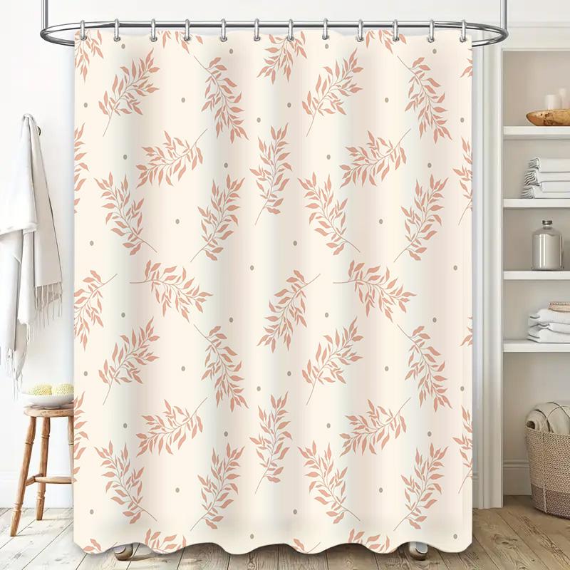 Modern Bathroom Decor Shower Curtain with Coral Leaves Pattern Home Decoration Waterproof Bath Rug Set