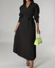 Women's V Neck Puff Sleeve Pleated Maxi Dress with Waist Tie