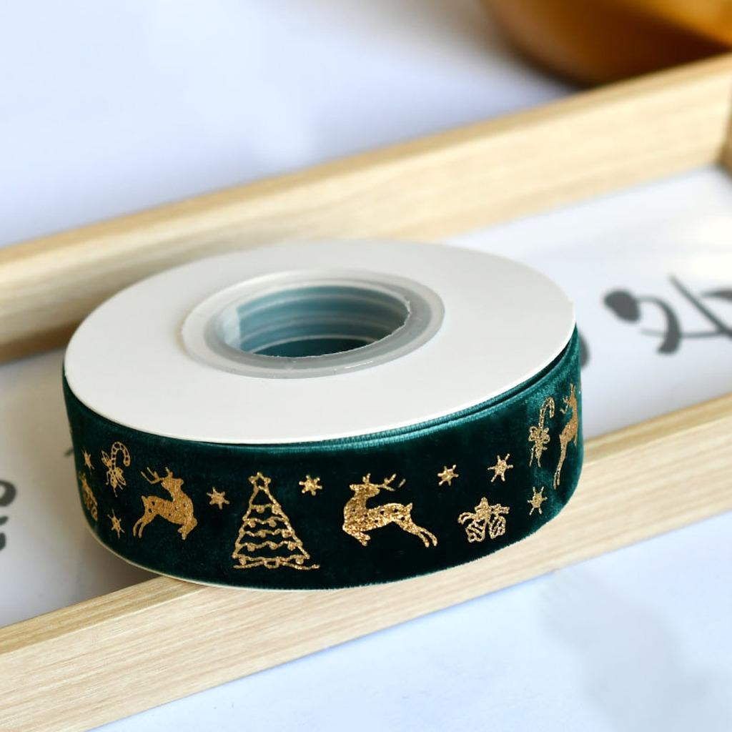 Flocked Velvet Ribbon Festive Gold Foil Printed Ribbon Christmas Velvet Ribbon Classic For Cake Packaging Wedding Event Bow