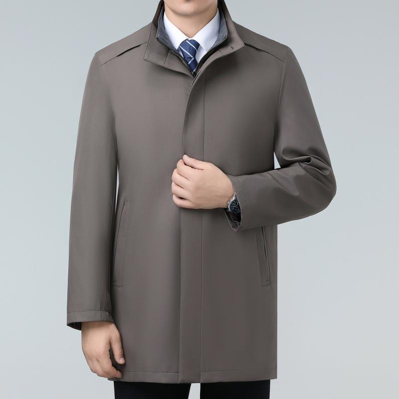 Middle-aged men's windbreaker winter mid-length dad casual cadre coat removable wool liner stand-up collar top