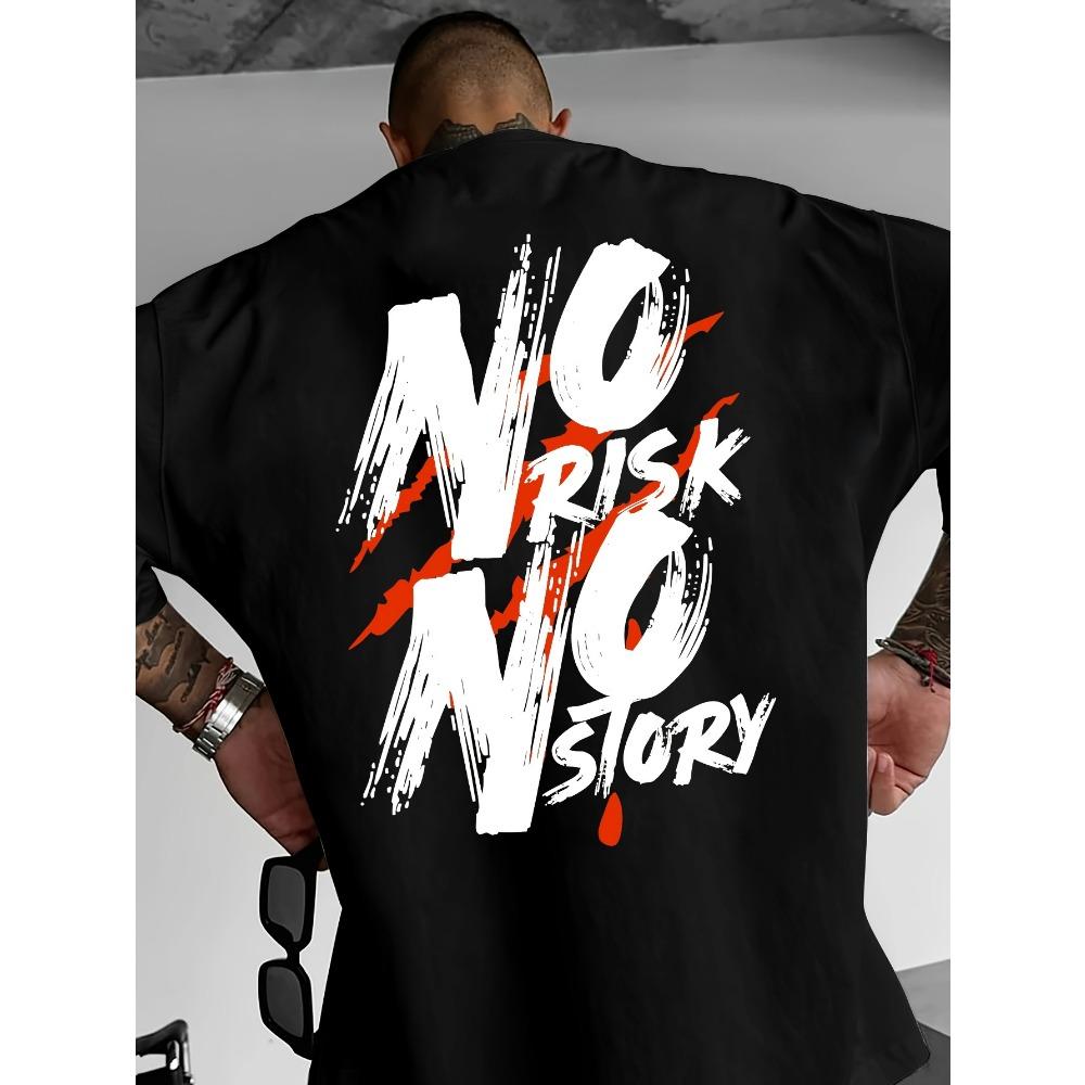 NO RISK NO STORY printed T-shirt summer outdoor breathable and comfortable slightly shoulder-down version S