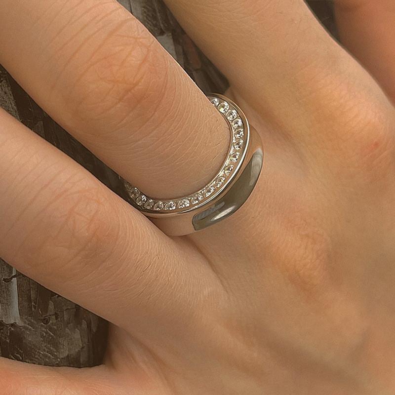 Stylish 925 Sterling Silver Geometric Ring Chic Korean Fashion Adjustable Design For Women