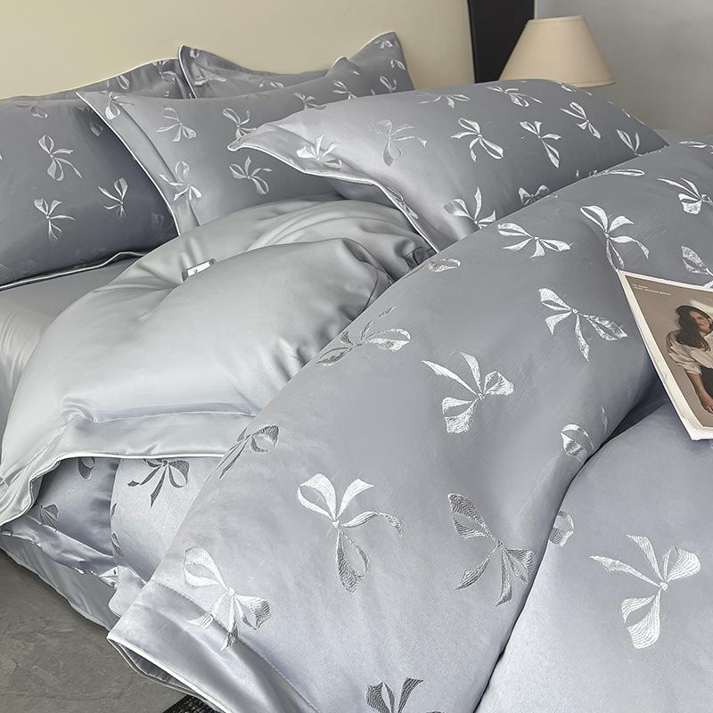 Sommer Kjølig Iskald Silke Jacquard Sengetøy Sett Fire-dels Sett Silke Hudvennlig Silkeaktig Glatt Laken Dynetrekk Putetrekk