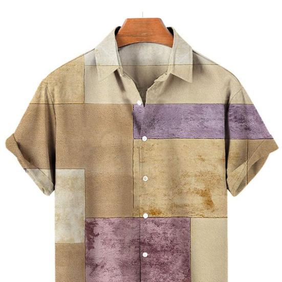 Krátké rukávy Klopa Pánská košile Geometrický potisk Knoflíky Zapínání Absorpce potu Prodyšné Ležérní Proužkovaná košile s havajským potiskem Streetwear