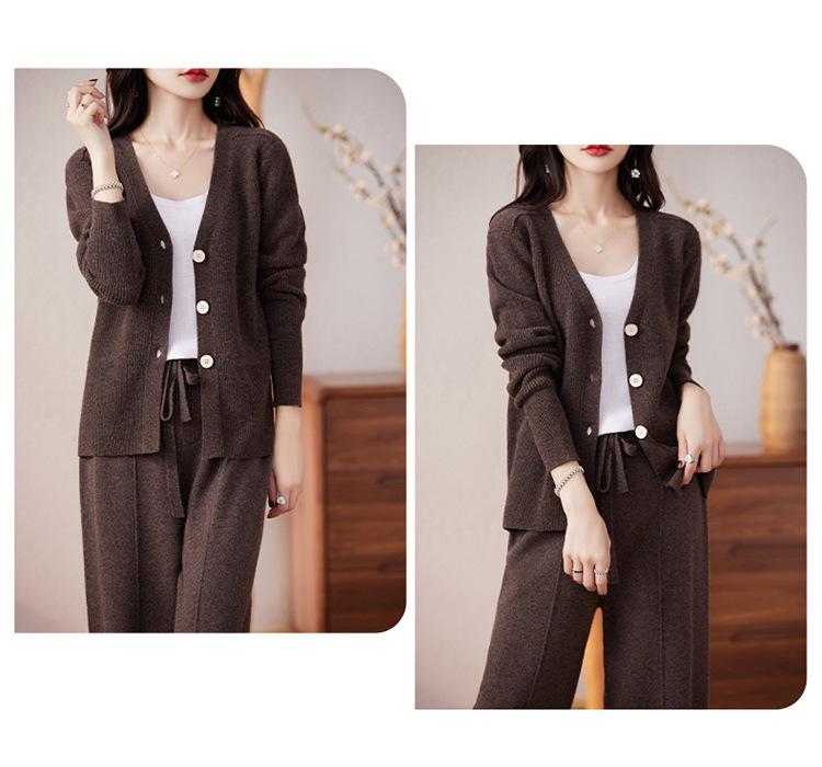 2023 Fashion Plus Size Wide-Leg Pants & Long Sleeve Wool Cardigan Set for Spring & Autumn