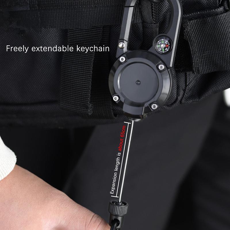 Anti-Theft Metal Easy-To-Pull Buckle Rope Elastic Keychain Retractable Key Ring Anti Lost Ski Pass Id Card With Compass